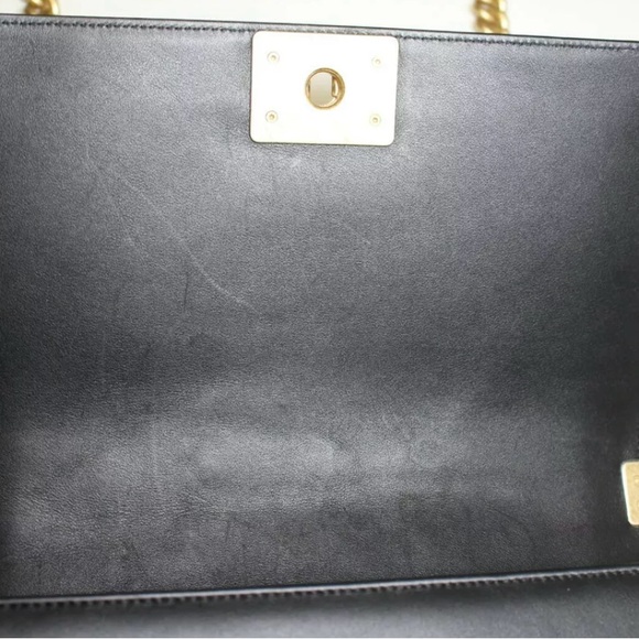 CHANEL QUILTED CALFSKIN MEDIUM BOY LOGO TOP HANDLE FLAP BAG BLACK - Picture 8 of 12